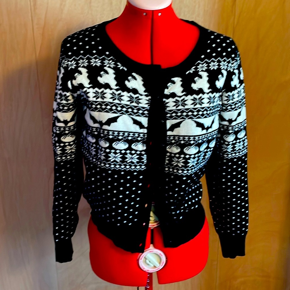 Hell Bunny Halloween bats black & white Christmas style cardigan